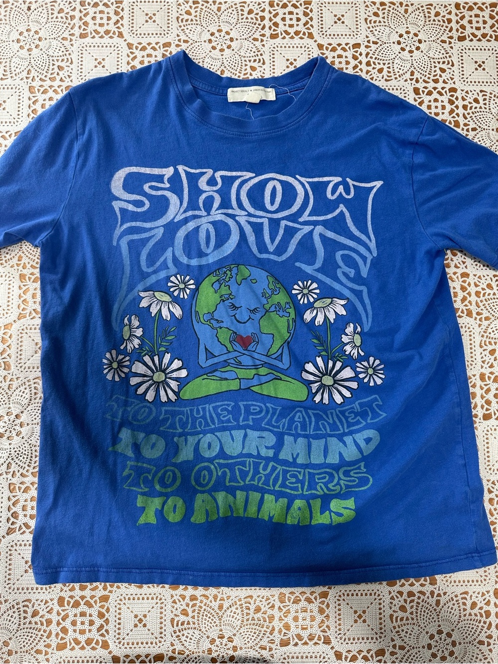 Project Social T Blue 'Show Love' Graphic Tee with Earth & Daisies